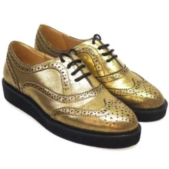 Zapato Acordonado Con Plataforma Oro Bibilou 766z75vk