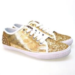 Zapato Deportivo Cordon Metalizado Con Glitter Oro Rosa Guess Lorayne Low