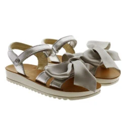 Naturino Sandalia Niña Piel Plata Y Lazo De Raso Naturlno 6038