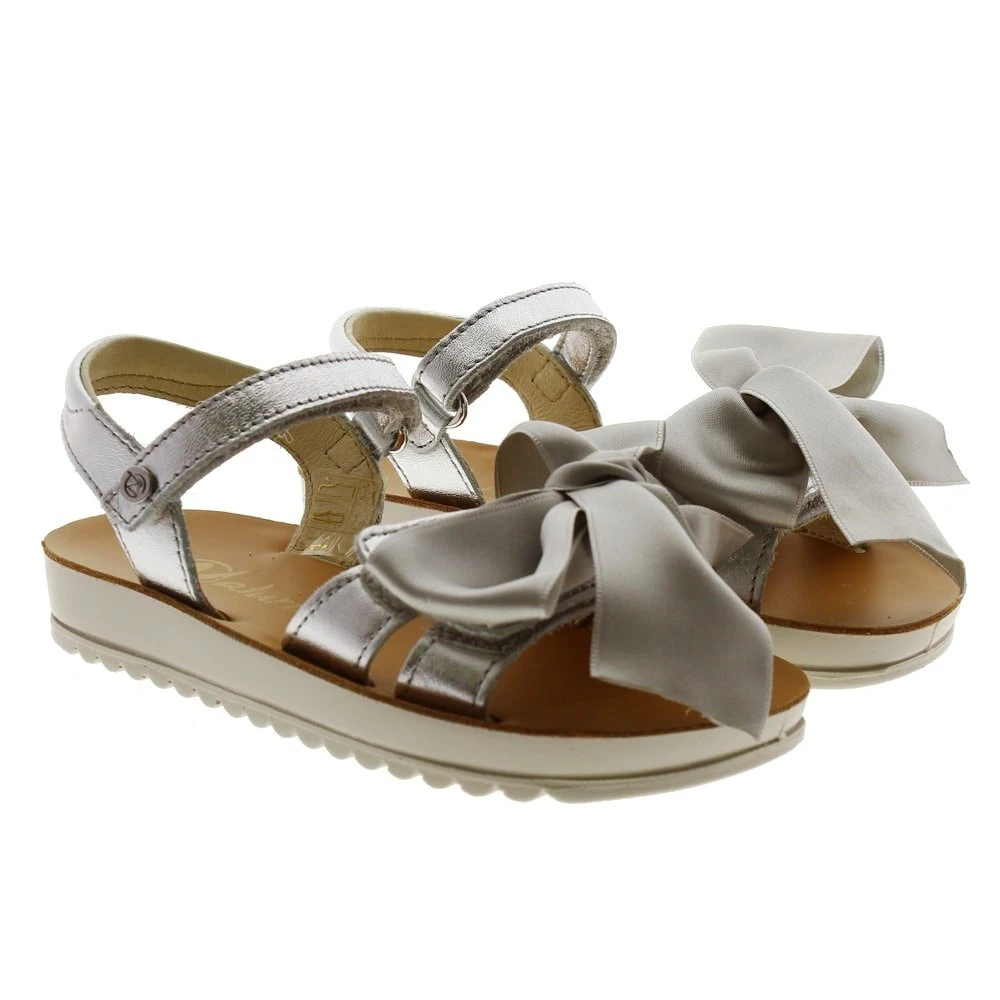 Naturino Sandalia Niña Piel Plata Y Lazo De Raso Naturlno 6038 - Imagen 2