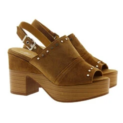 Sandalia Piel Tacón Y Plataforma Madera Alpe 42101101