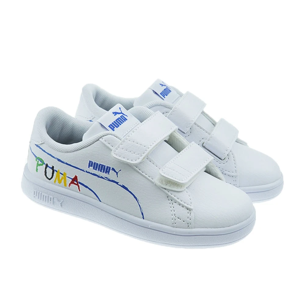 Deportiva Niño Blanca Logo Multicolor Puma Smash V2 - Imagen 6