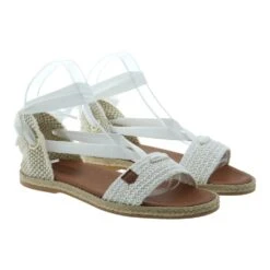Sandalia Plana Esparto Atada Piel Trenzada Popa Clara Laz