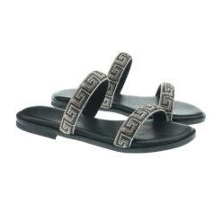 Sandalia Griega Plana Doble Tira Strass Caryatis 6061