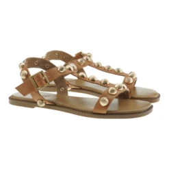 Sandalia Plana Piel Conchas Metalizadas Inuovo 981010